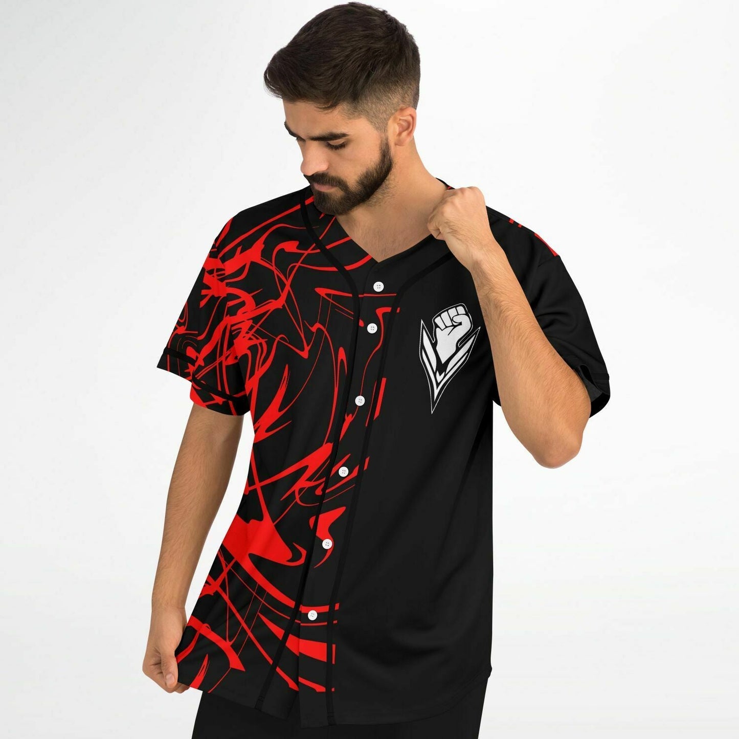 Black Abstract Red Rave Baseball Jersey