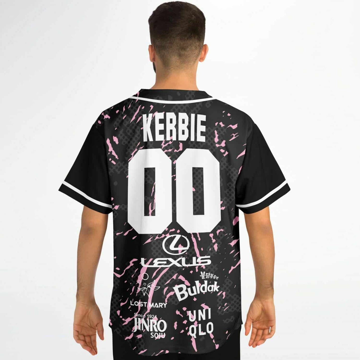 Black Pink Splatter Camo Rave Baseball Jersey