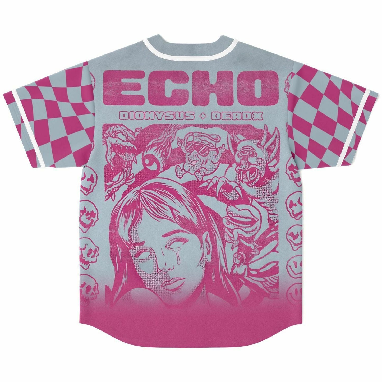 Dionysus Pink Warped Checkerboard Rave Baseball Jersey