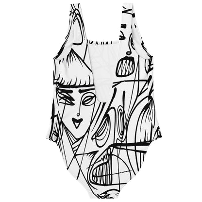 White Abstract Sketchy Rave Swimsuit