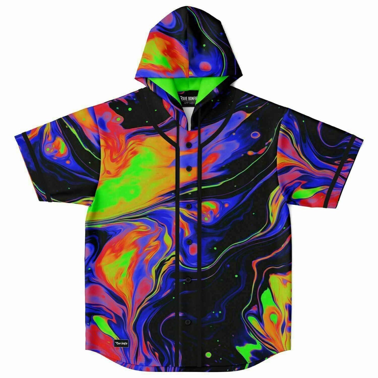 Black Fluid Psychedelic Rave Hooded Baseball Jersey