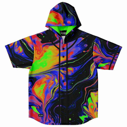 Black Fluid Psychedelic Rave Hooded Baseball Jersey