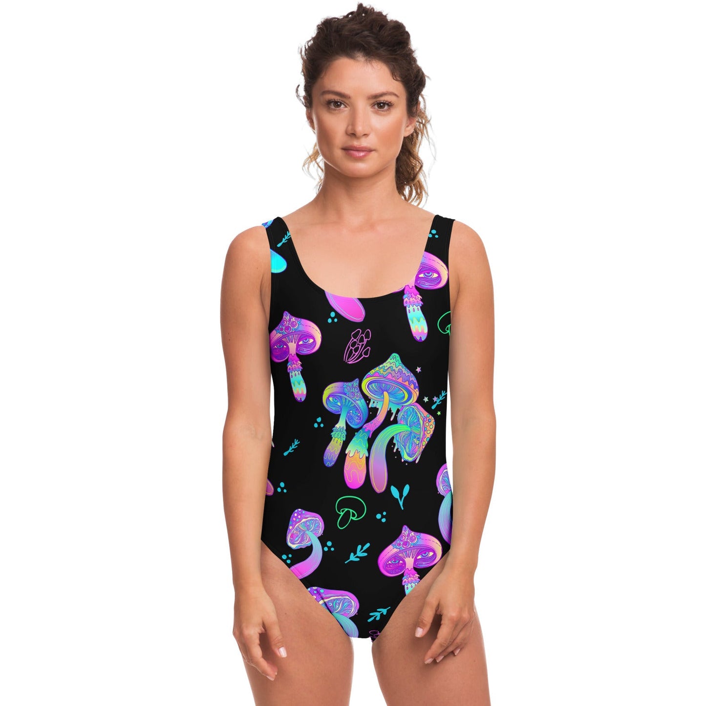 Black Psychedelic Mushrooms Rave Swimsuit