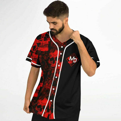 Miles Deep Black Red Tinted Skulls Rave Baseball Jersey