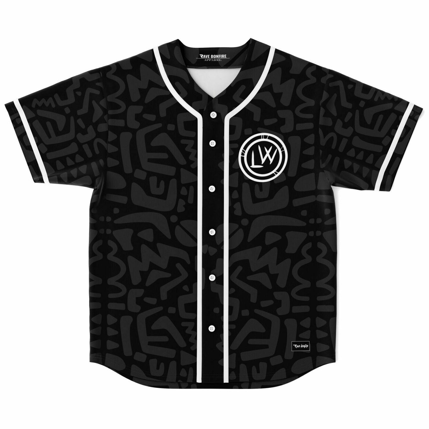 Lost Woods Black Charcoal Tonal Tribal Rave Baseball Jersey