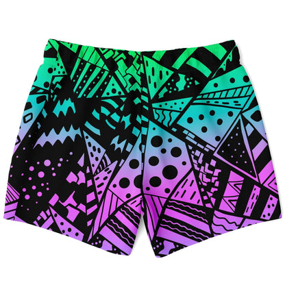 Gradient Green 80S Memphis Rave Swim Trunks
