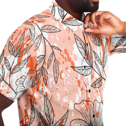 Orangy flowers short sleeve button down shirt