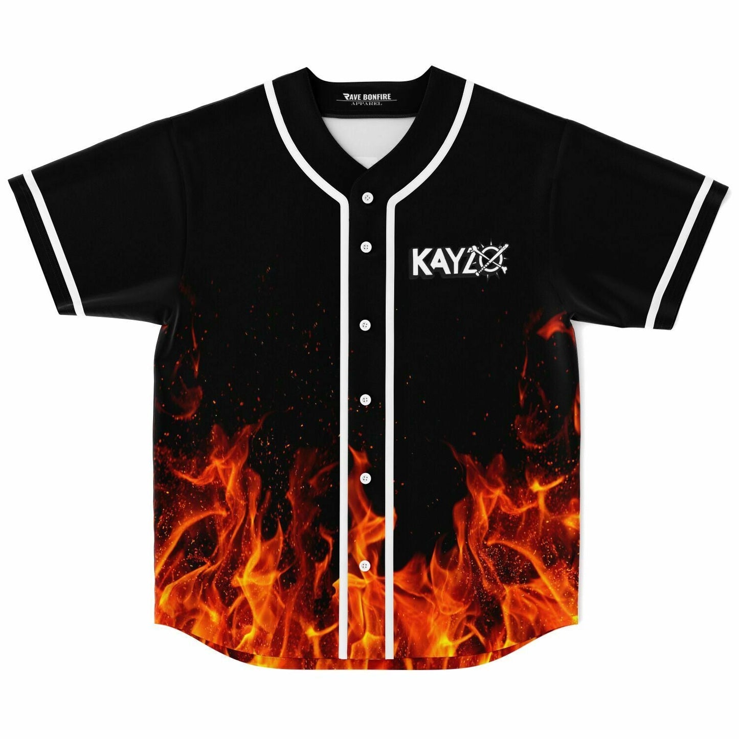 Kayzo Black Rising Flames Rave Baseball Jersey