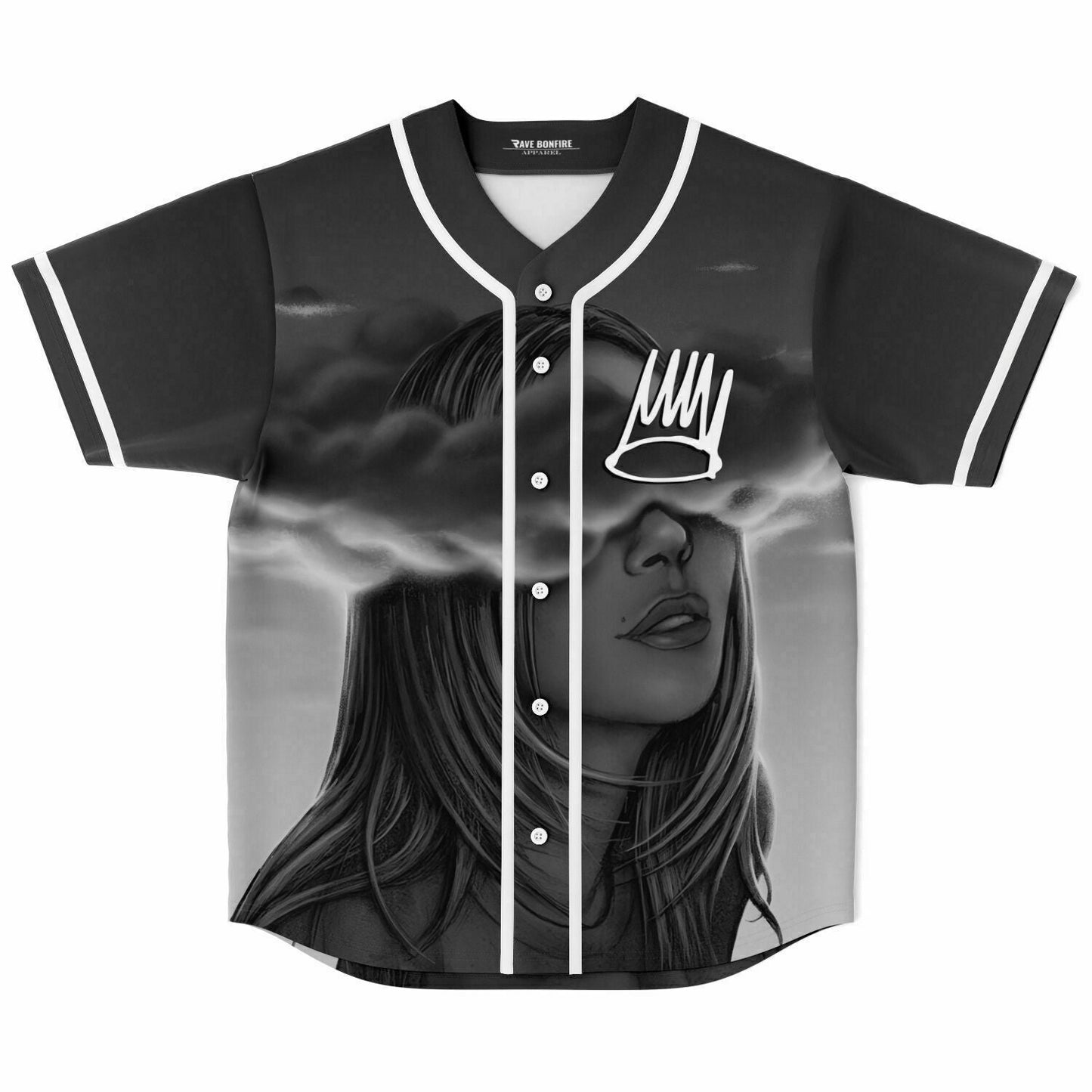 Black White Airbrush Portrait Rave Baseball Jersey