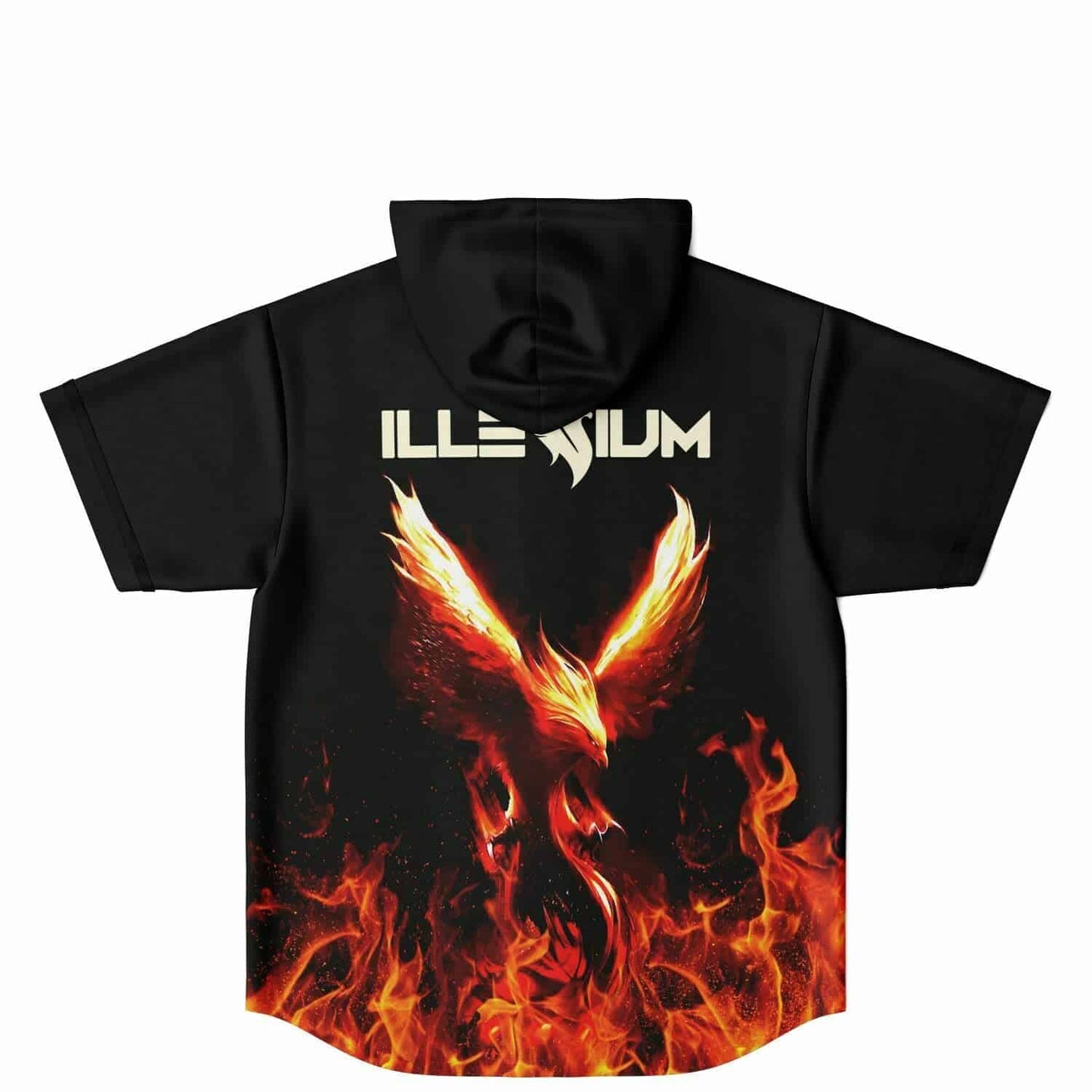 Illenium Black Flaming Phoenix Rave Hooded Baseball Jersey