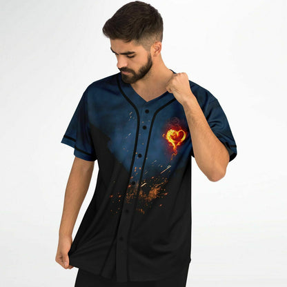 Dark Navy Glowing Fiery Rave Baseball Jersey