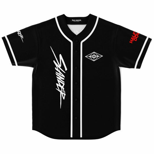 Slander Black Brushscript Wordmark Rave Baseball Jersey