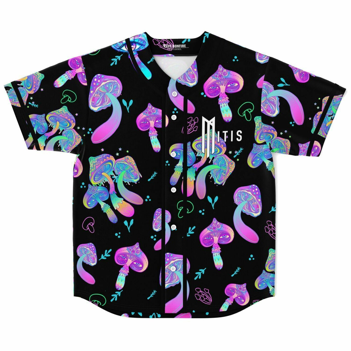 MitiS Black Psychedelic Glowing Rave Baseball Jersey