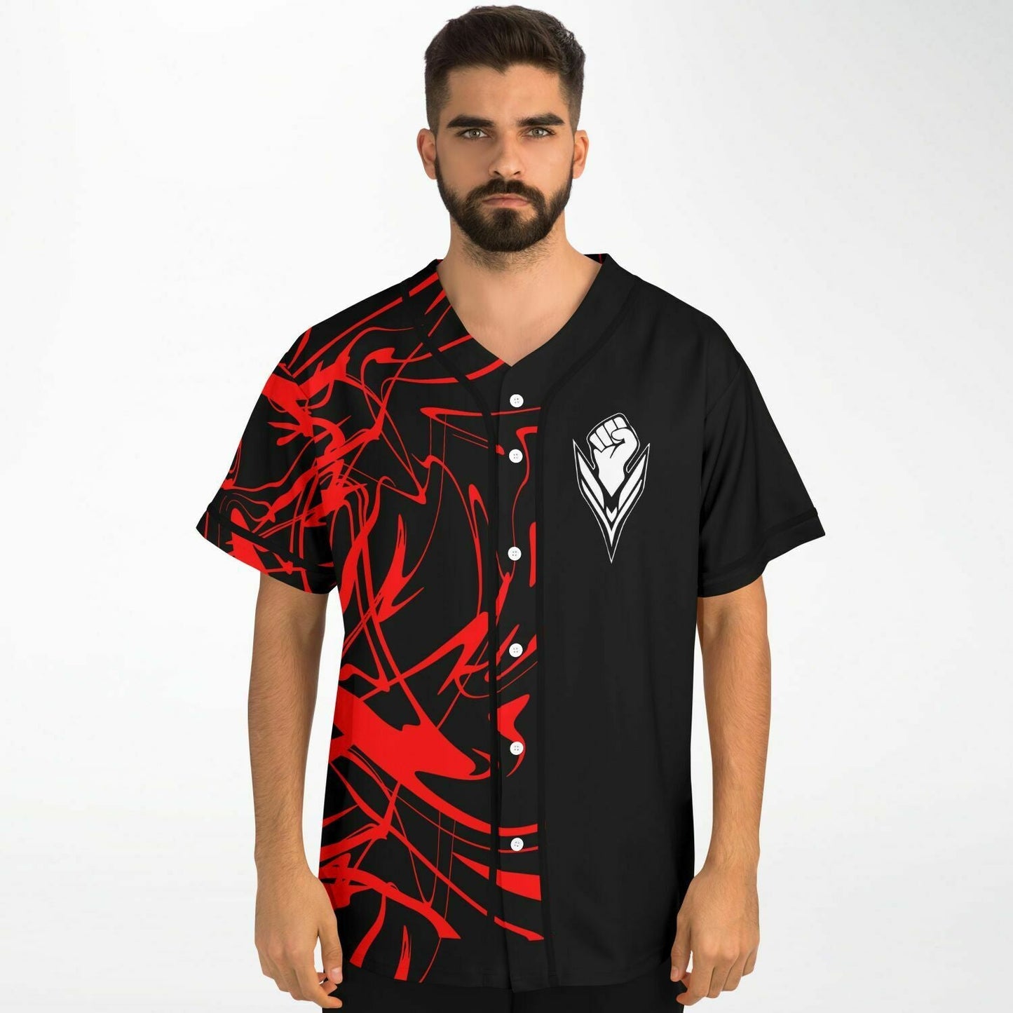 Black Abstract Red Rave Baseball Jersey