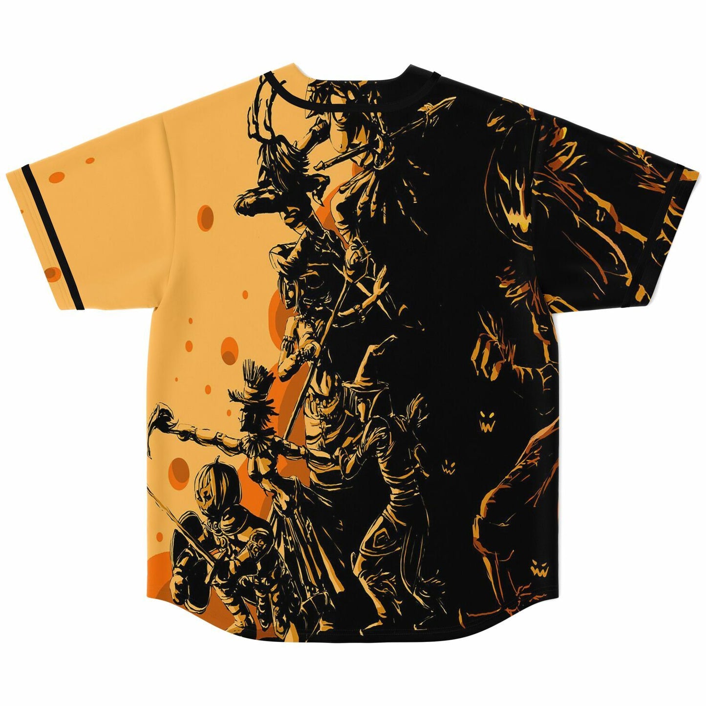 Black Orange Silhouetted Samurai Rave Baseball Jersey
