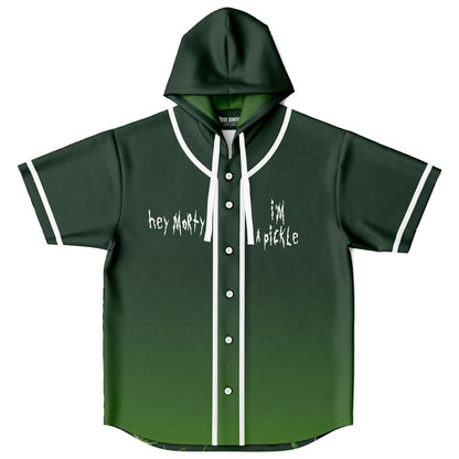 Dark Green Pickle Rick Rave Hooded Baseball Jersey