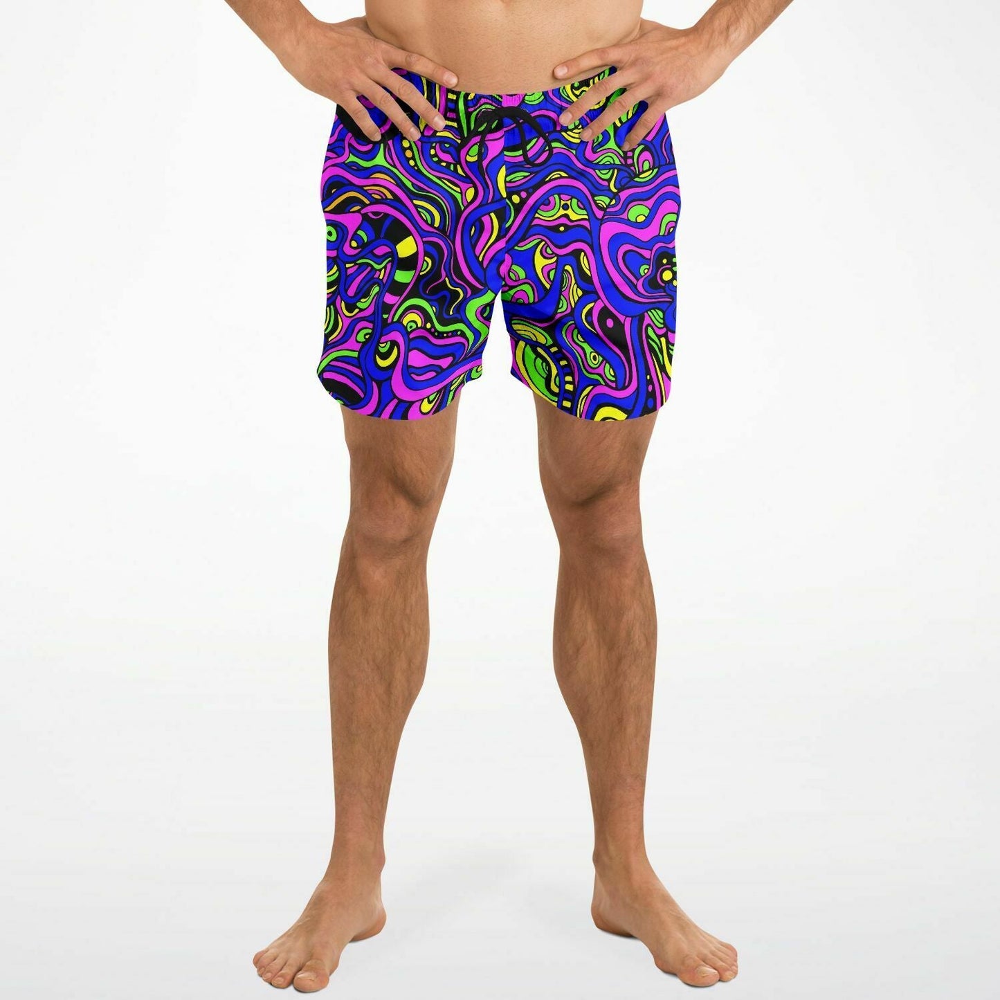Neon Pink Swirling Psychedelic Rave Swim Trunks