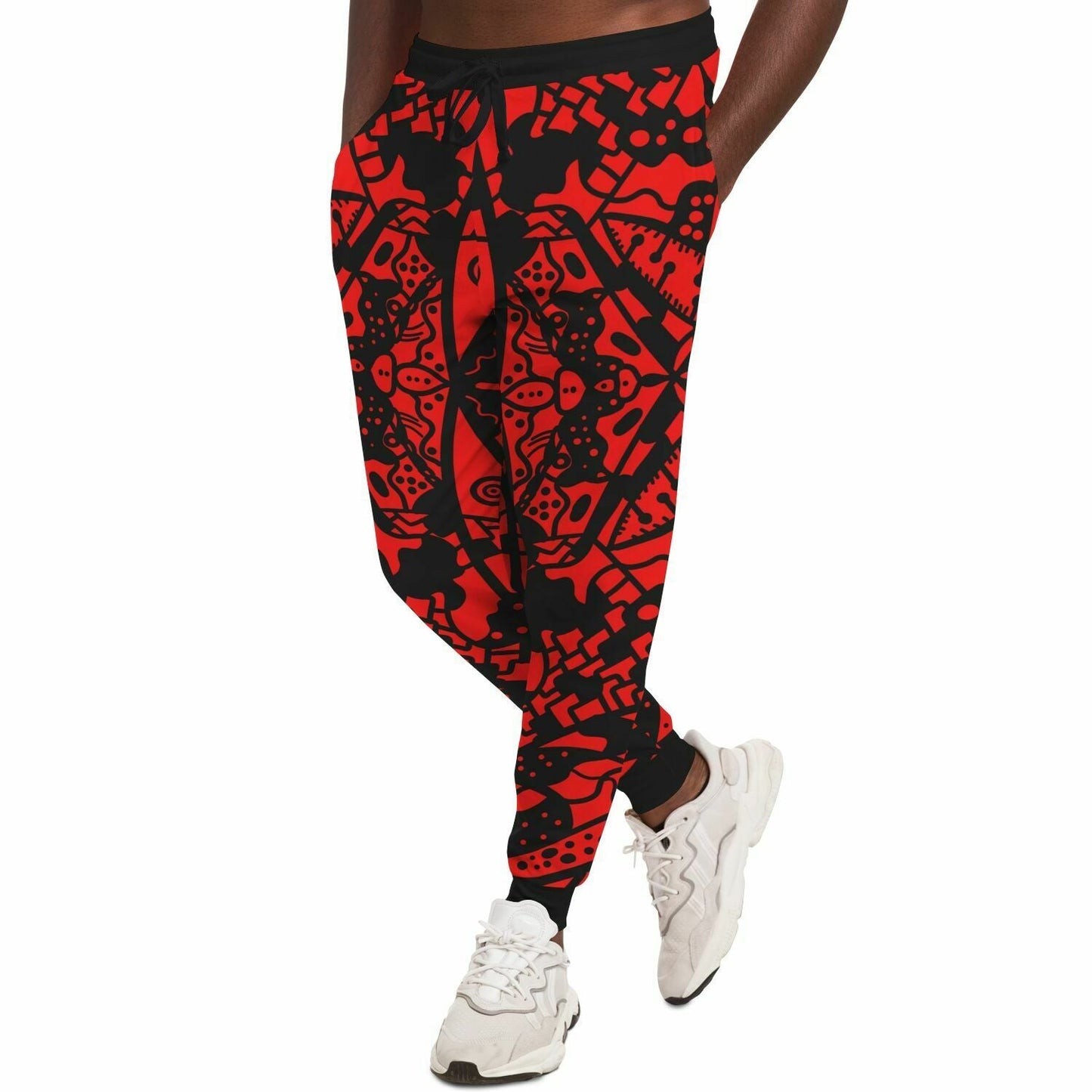 Bright Red Symmetrical Tribal Rave Joggers