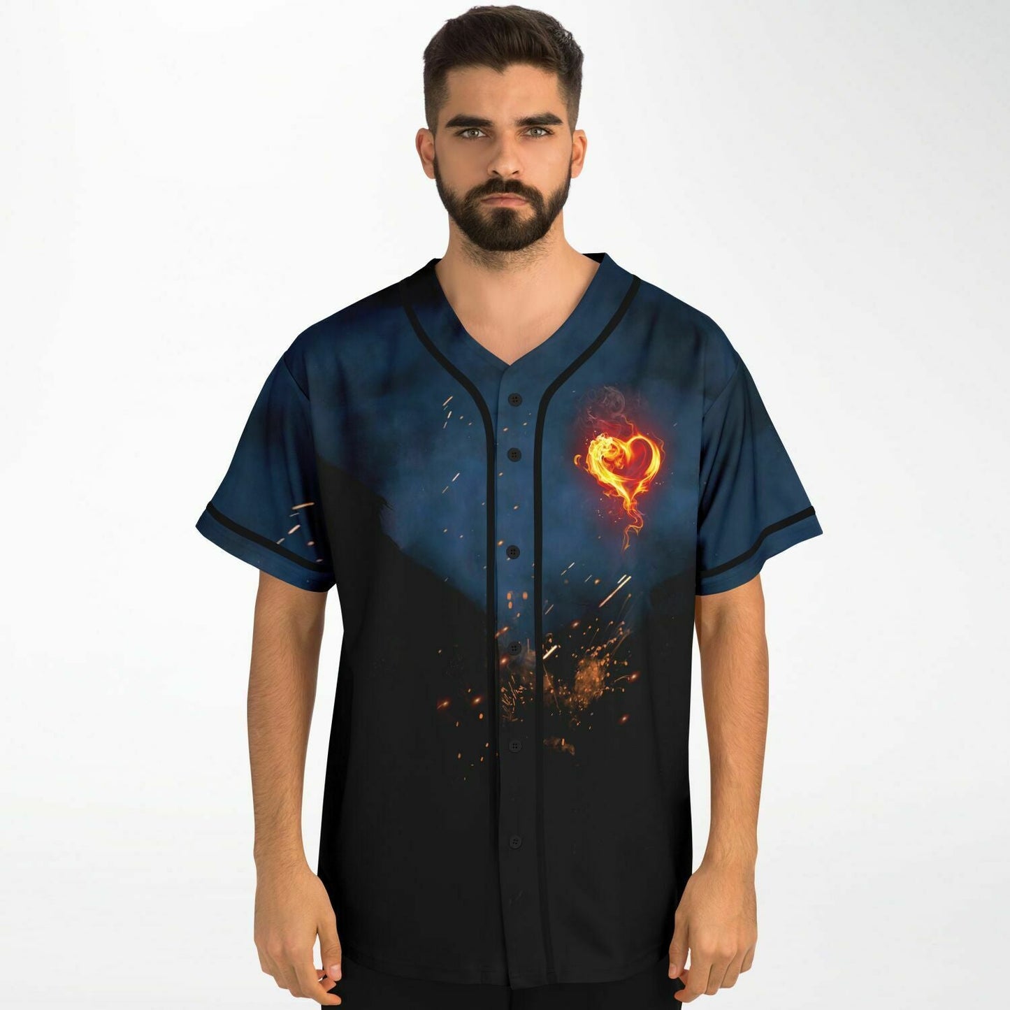 Smoky Blue Flaming Heart Rave Baseball Jersey