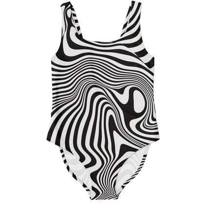 Black White Warped Op Rave Swimsuit