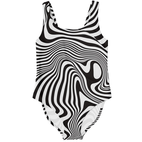 Black White Warped Op Rave Swimsuit