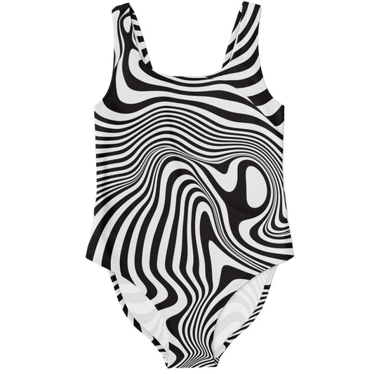 Black White Warped Op Rave Swimsuit