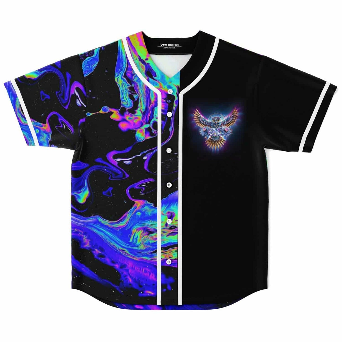 EDC Black Psychedelic Liquid Rave Baseball Jersey