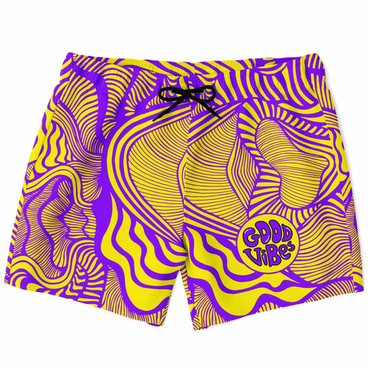 Purple Yellow Warped Op Rave Swim Trunks