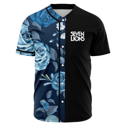 Seven Lions Black Navy Blue Roses Rave Baseball Jersey
