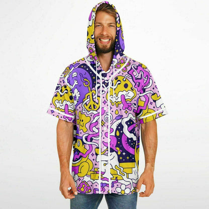 Pastel Pink Trippy Cartoon Rave Hooded Baseball Jersey