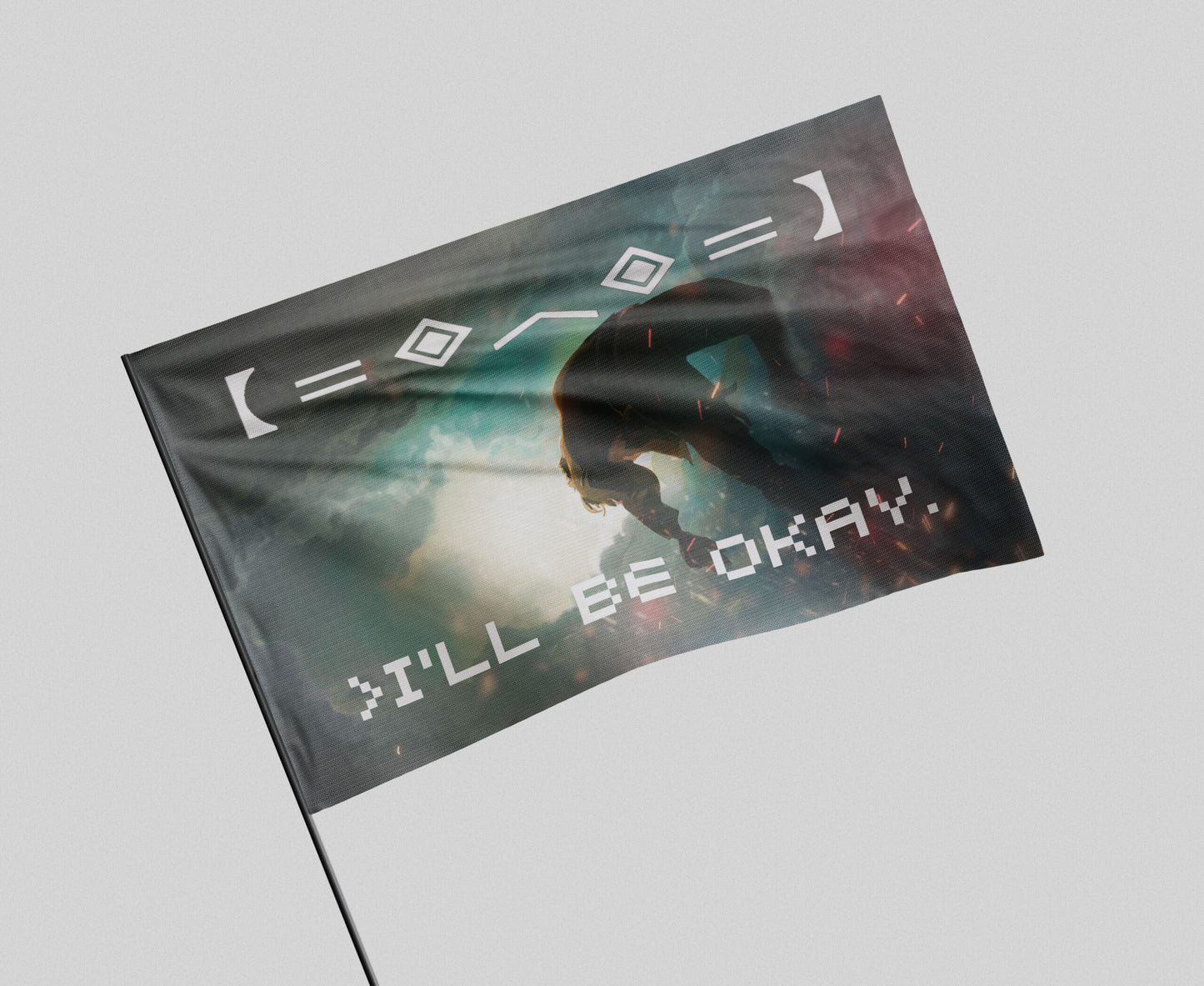 Dark Teal Silhouetted Figure Rave Flag