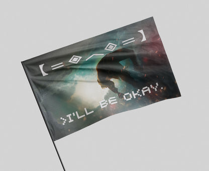 Dark Teal Silhouetted Figure Rave Flag