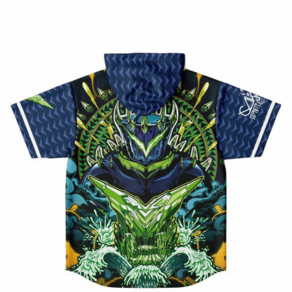 Navy Blue Armored Samurai Rave Hooded Baseball Jersey