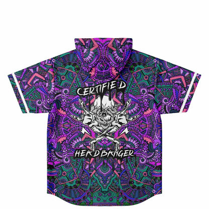 Purple Kaleidoscopic Aztec Rave Hooded Baseball Jersey