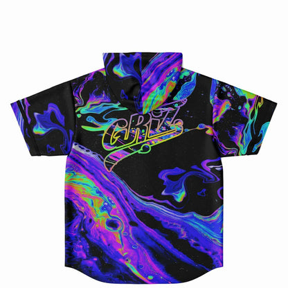 GRiZ Black Psychedelic Oil Rave Hooded Baseball Jersey