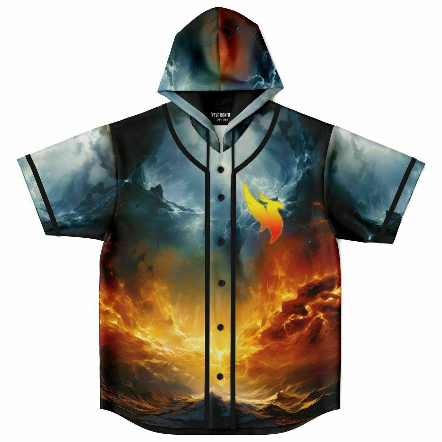 Illenium Orange Fiery Flaming Phoenix Rave Hooded Baseball Jersey