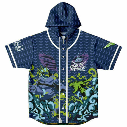 Navy Blue Armored Samurai Rave Hooded Baseball Jersey