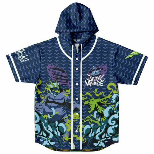 Navy Blue Armored Samurai Rave Hooded Baseball Jersey