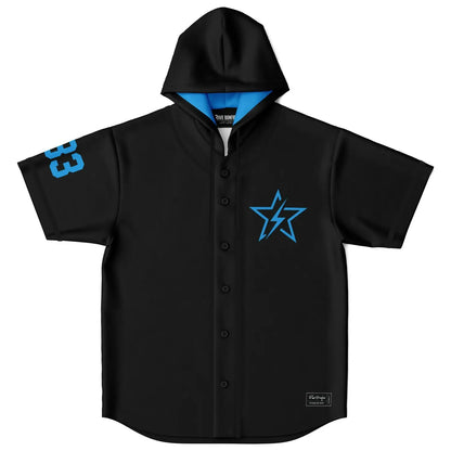 Black Five Point Rave Hooded Baseball Jersey