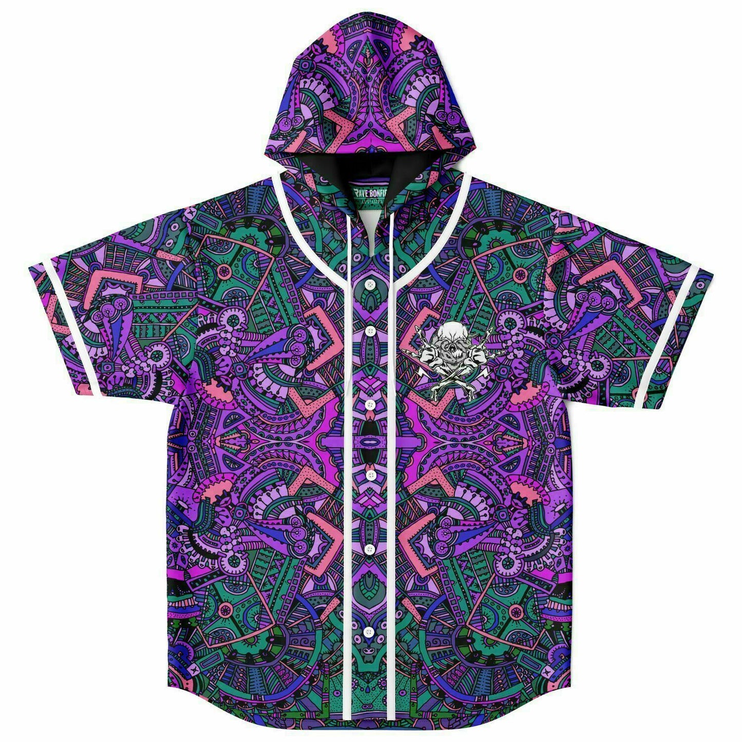Purple Kaleidoscopic Aztec Rave Hooded Baseball Jersey