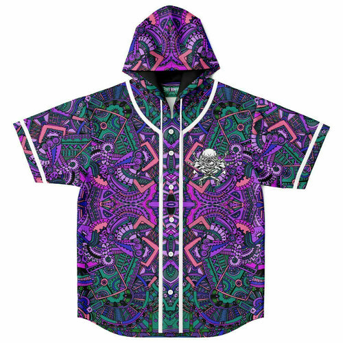 Purple Kaleidoscopic Aztec Rave Hooded Baseball Jersey