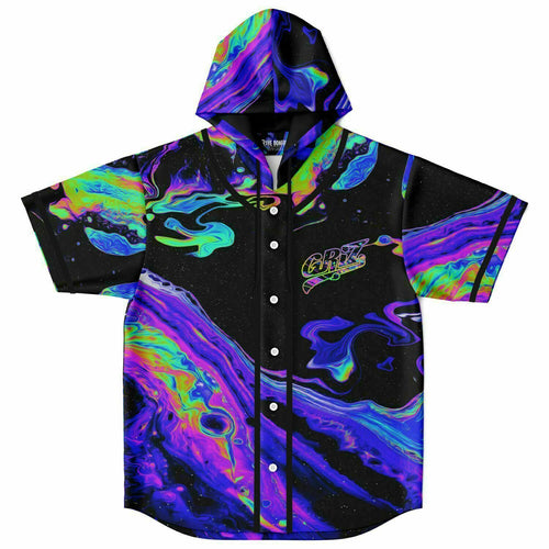 GRiZ Black Psychedelic Oil Rave Hooded Baseball Jersey