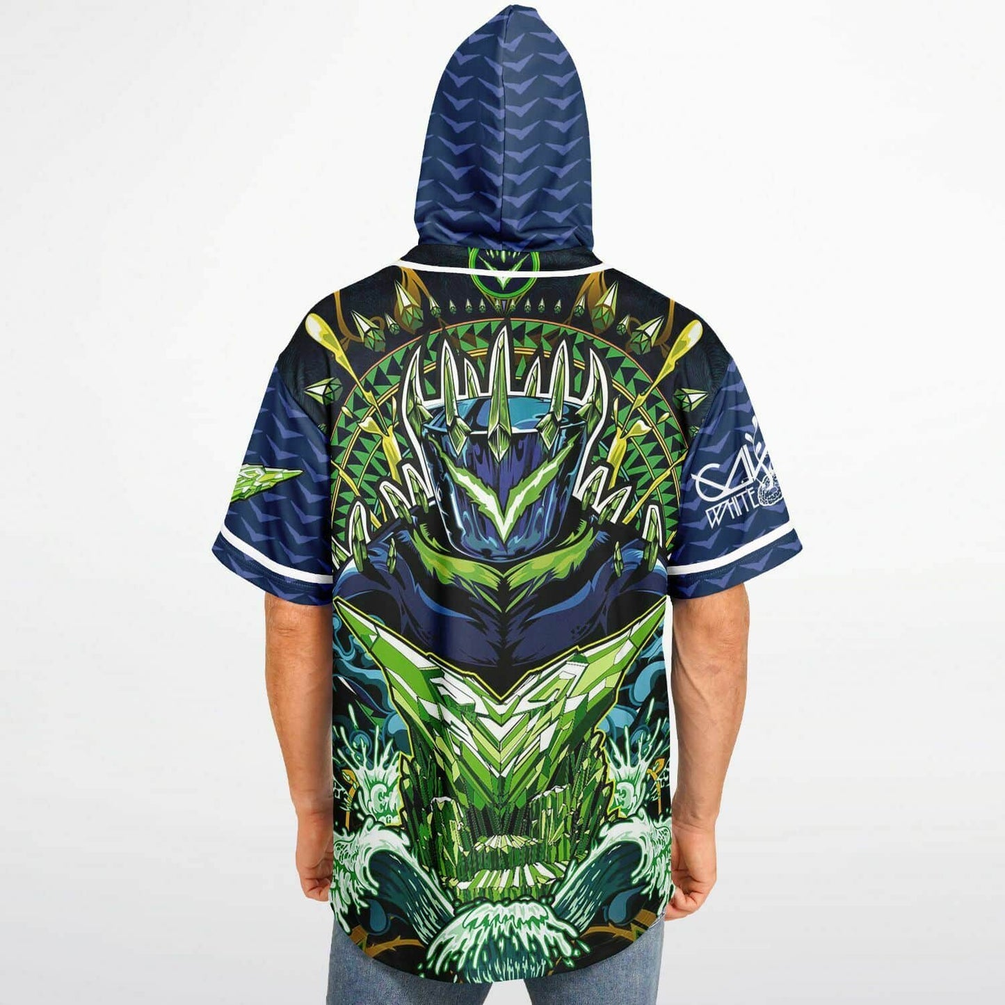 Navy Blue Armored Samurai Rave Hooded Baseball Jersey