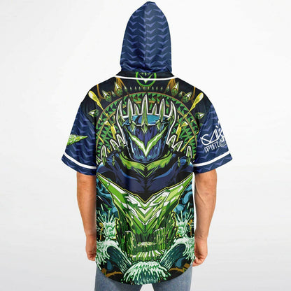 Navy Blue Armored Samurai Rave Hooded Baseball Jersey