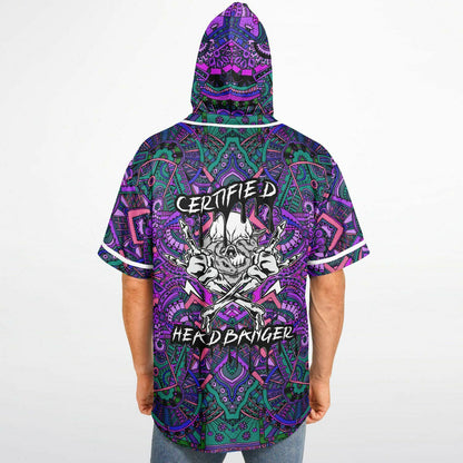 Purple Kaleidoscopic Aztec Rave Hooded Baseball Jersey