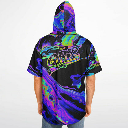 GRiZ Black Psychedelic Oil Rave Hooded Baseball Jersey