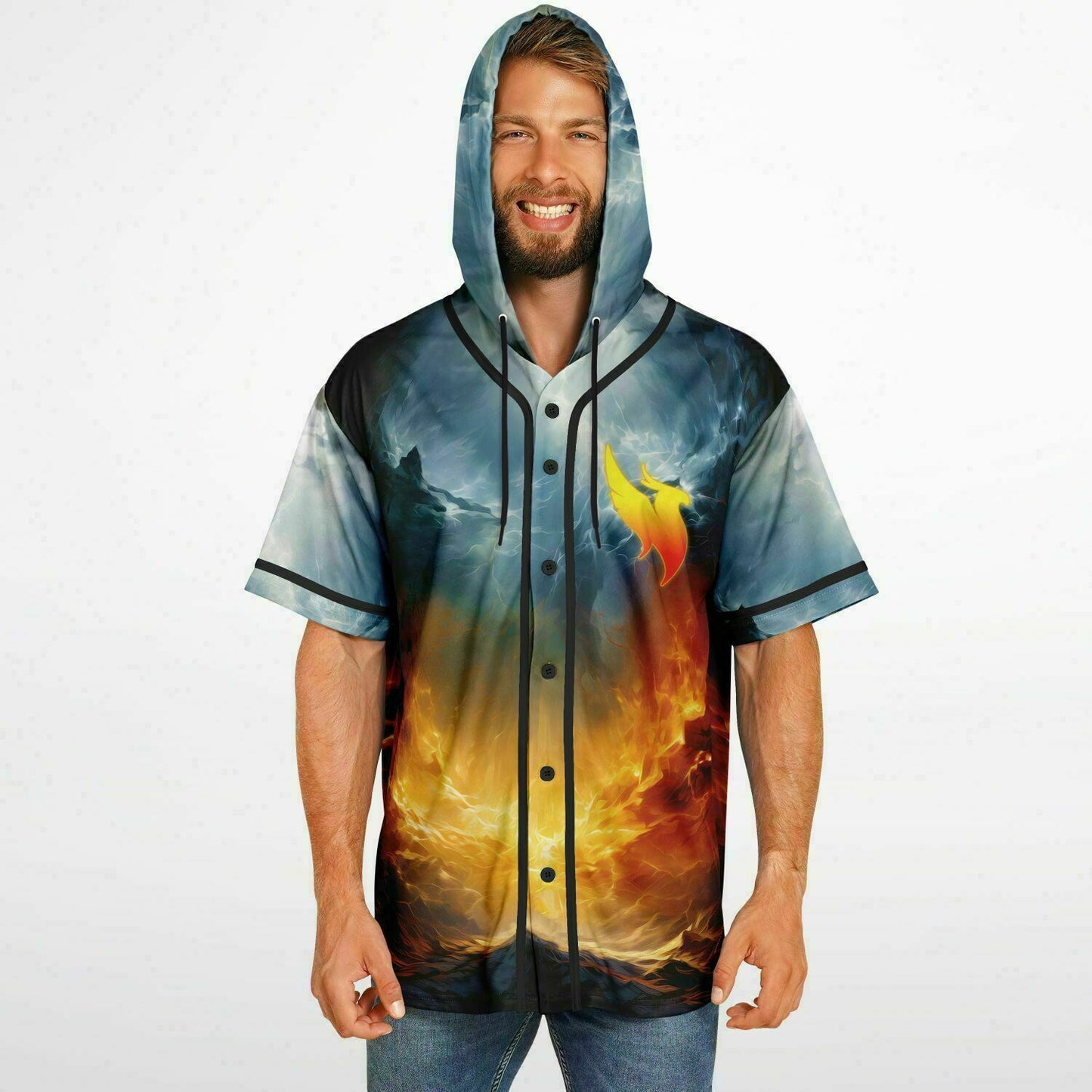 Illenium Orange Fiery Flaming Phoenix Rave Hooded Baseball Jersey