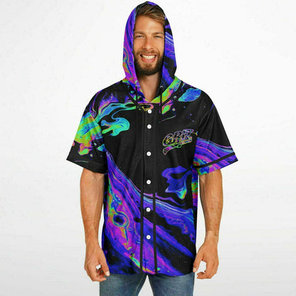 GRiZ Black Psychedelic Oil Rave Hooded Baseball Jersey