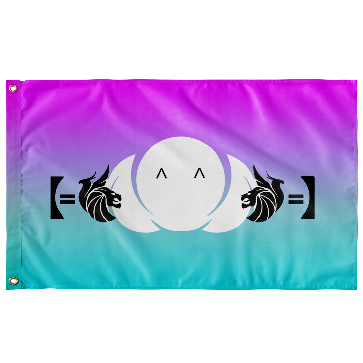 Magenta Teal Kaomoji Rave Flag