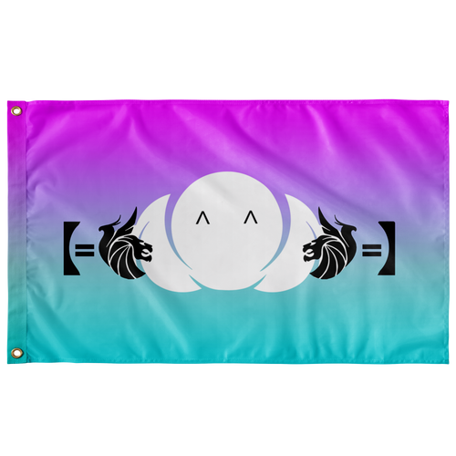 Magenta Teal Kaomoji Rave Flag